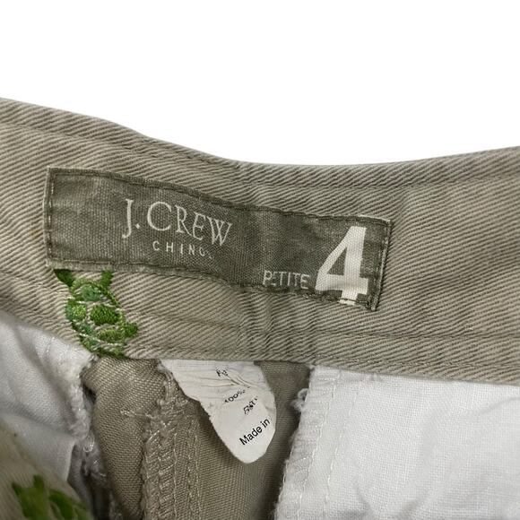 J. Crew Cropped Chino Pant Tan Green Turtles Embroidered 4 Petite - Picture 6 of 8